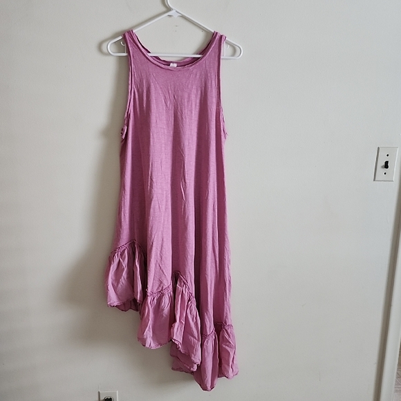 Daily Practice Pink Sleeveless Asymmetrical Ruffle Hem Dress Medium 100% Cotton - Picture 1 of 7